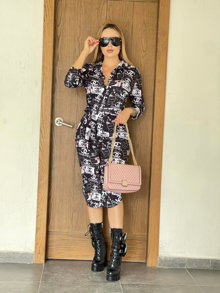 C-Printed Shirt Dress (with belt)(J2763)C-Printed Shirt Dress (with belt)(J2763)