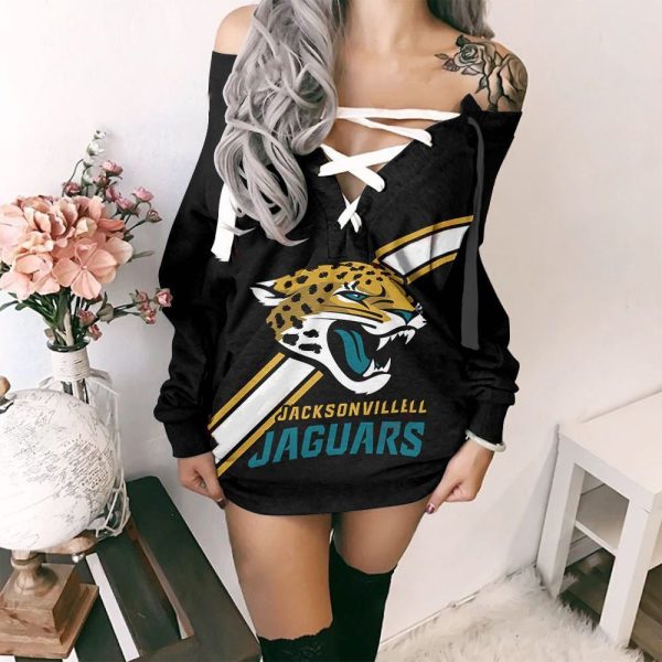 NFL Lace-up V-neck Off-shoulder Dress [Presale](YS924)NFL Lace-up V-neck Off-shoulder Dress [Presale](YS924)