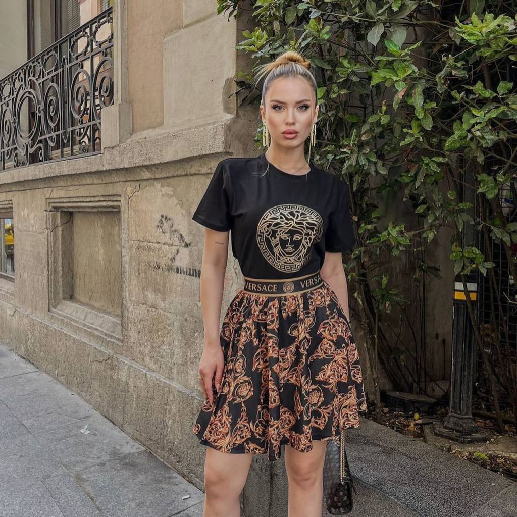 V-Short Sleeve + Printed Skirt(J5051)V-Short Sleeve + Printed Skirt(J5051)