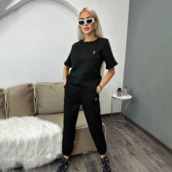 C-Embroidered Short-sleeved Trousers Set(Y71591)