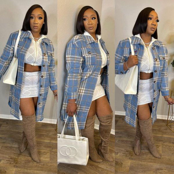 Blue Plaid Shirt Coat(Q6071)Blue Plaid Shirt Coat(Q6071)
