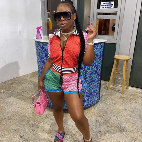 G-Zipper Casual Digital Print Two-piece Set（Q6142）