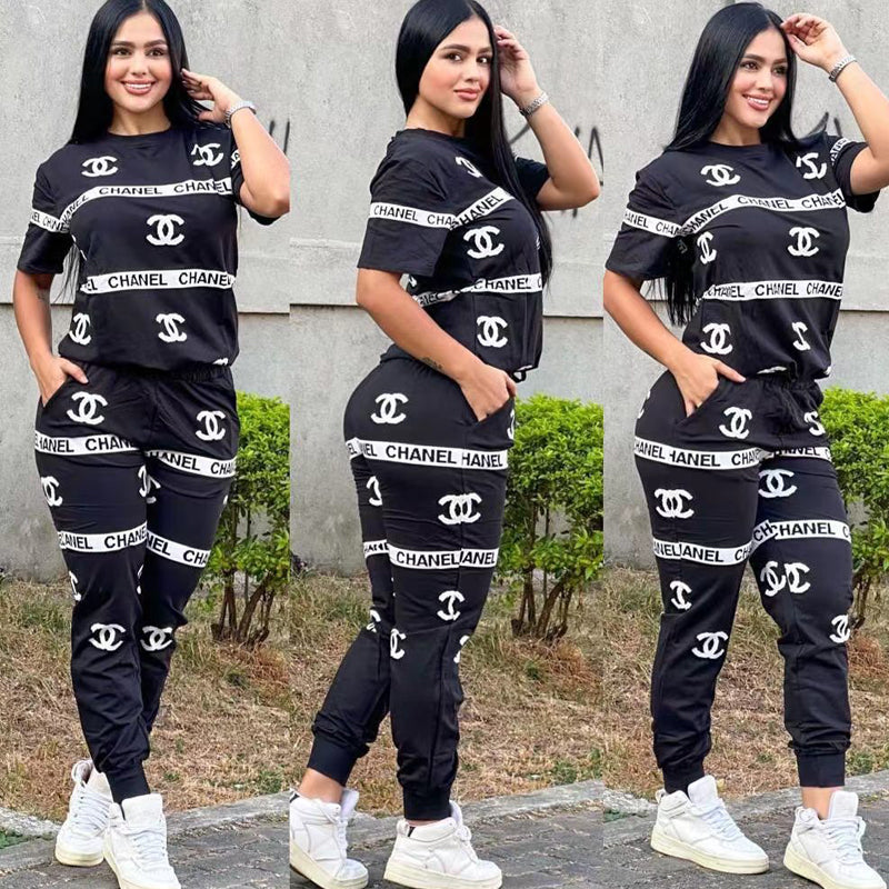 C-Solid Color Casual Print Two-piece Set（Q6188）C-Solid Color Casual Print Two-piece Set（Q6188）