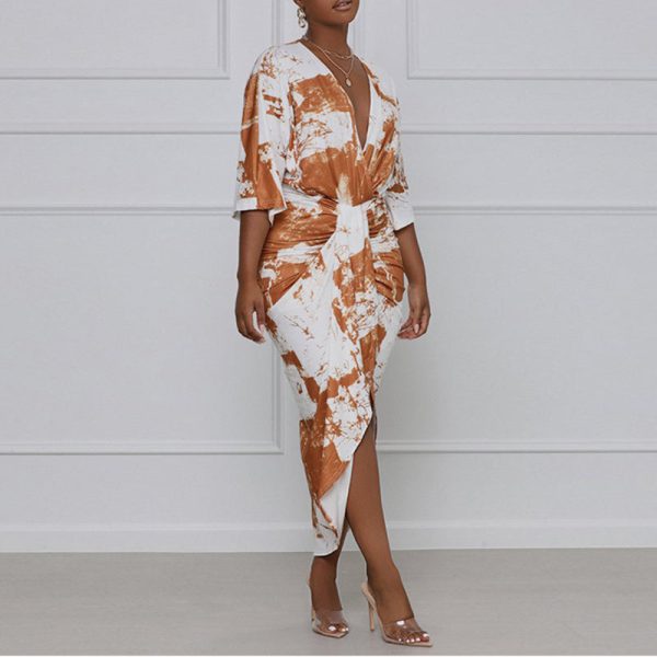 Tie-dye Printed Irregular Waist Dress(D1361)Tie-dye Printed Irregular Waist Dress(D1361)