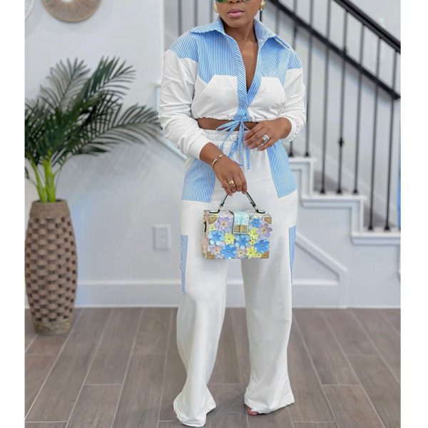 Striped Colorblock Long-sleeved Two-piece Suit(211458)