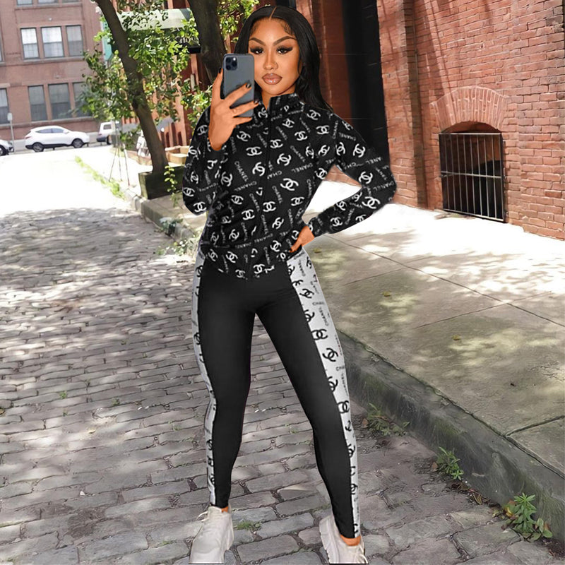 C-Fashion Color Matching Print Two-piece Set（DD0002）C-Fashion Color Matching Print Two-piece Set（DD0002）