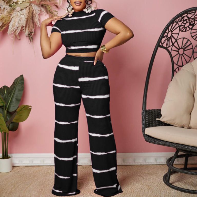Striped Printed Pit Strip Crop Wide Leg Suit（BN257）Striped Printed Pit Strip Crop Wide Leg Suit（BN257）