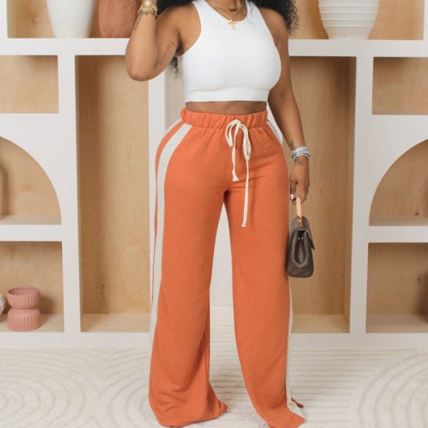 Striped Contrast Wide-leg Pants(24051)Striped Contrast Wide-leg Pants(24051)