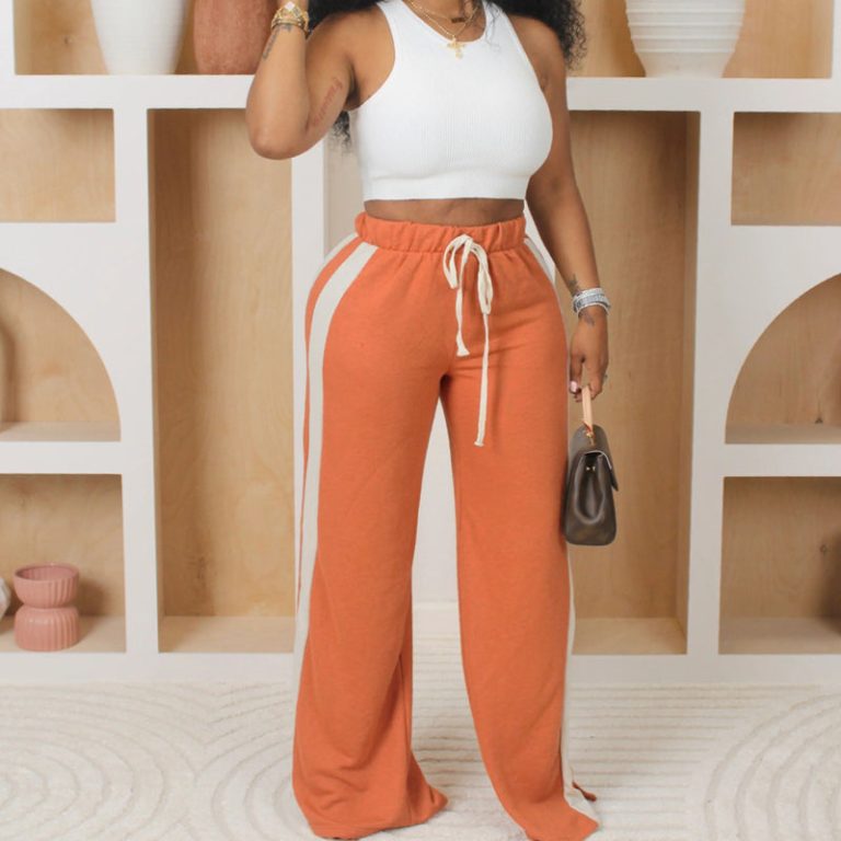 Striped Contrast Wide-leg Pants(24051)Striped Contrast Wide-leg Pants(24051)