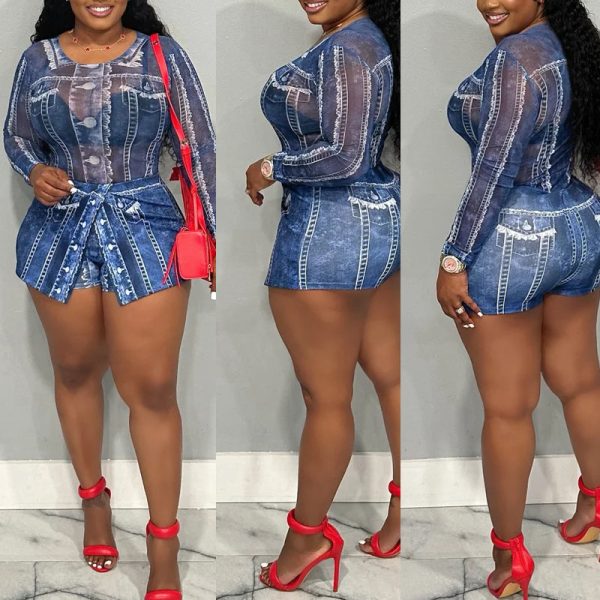 Printed Mesh Bodysuit + Skirt(Plus size)(YB3001)
