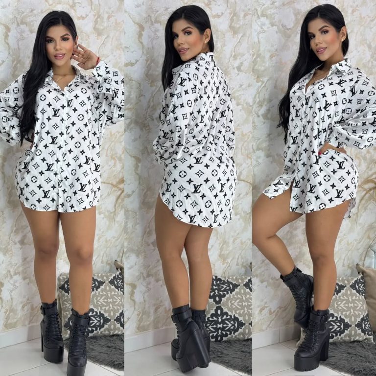 L-Printed Fitted Shirt Dress(J5091)L-Printed Fitted Shirt Dress(J5091)