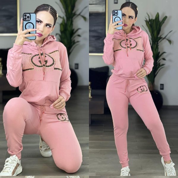 G-Gold-stamped Hooded Sweatshirt + Trousers Set(J2767)