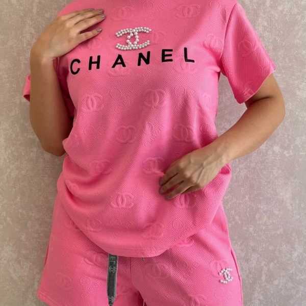 C-Embossed Embroidered Short-sleeved Shirt+Shorts(Y71586)