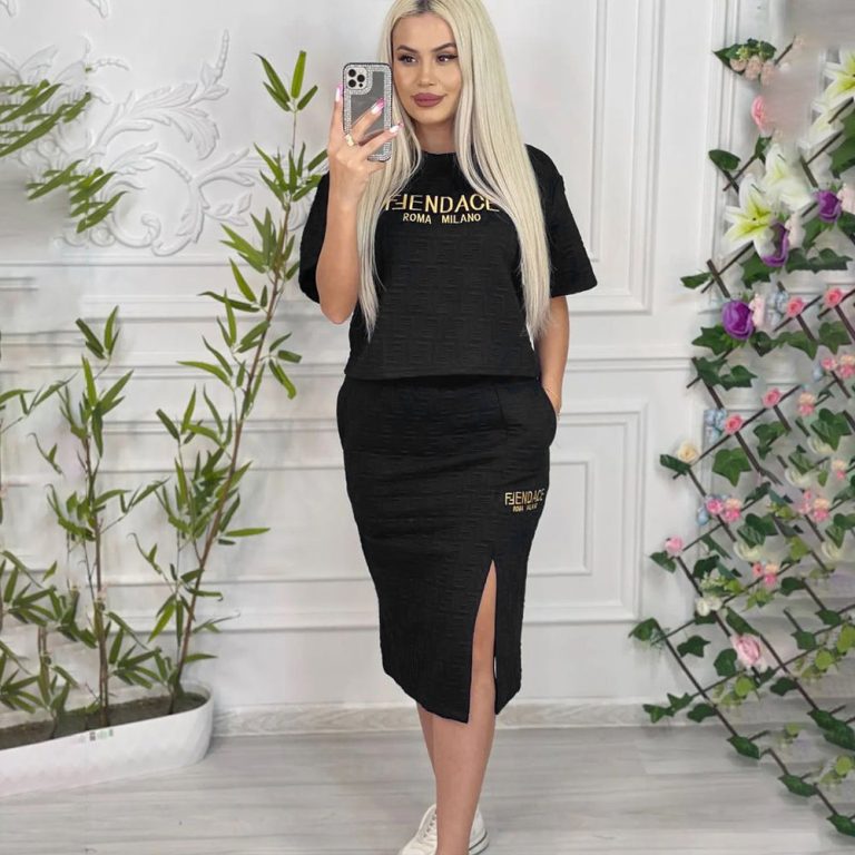 F-Short-sleeved + Slit Hip Skirt Set(Y71585)F-Short-sleeved + Slit Hip Skirt Set(Y71585)