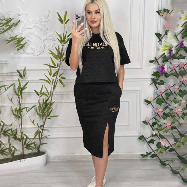 F-Short-sleeved + Slit Hip Skirt Set(Y71585)F-Short-sleeved + Slit Hip Skirt Set(Y71585)