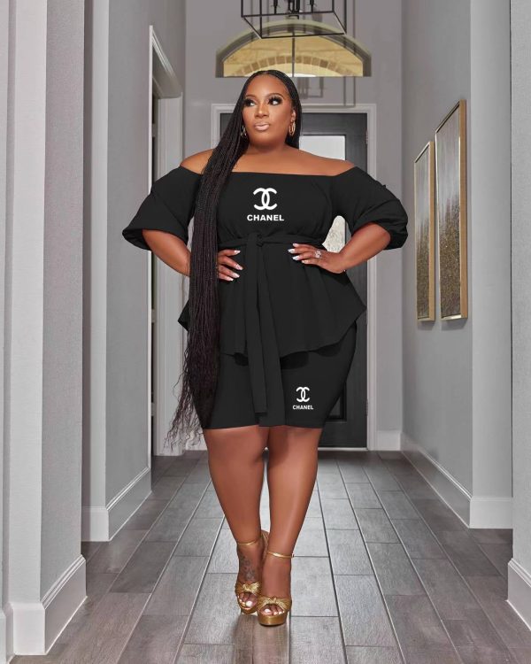 C-Printed Off-shoulder Strappy Two-piece Suit(Plus size)（QQ678）