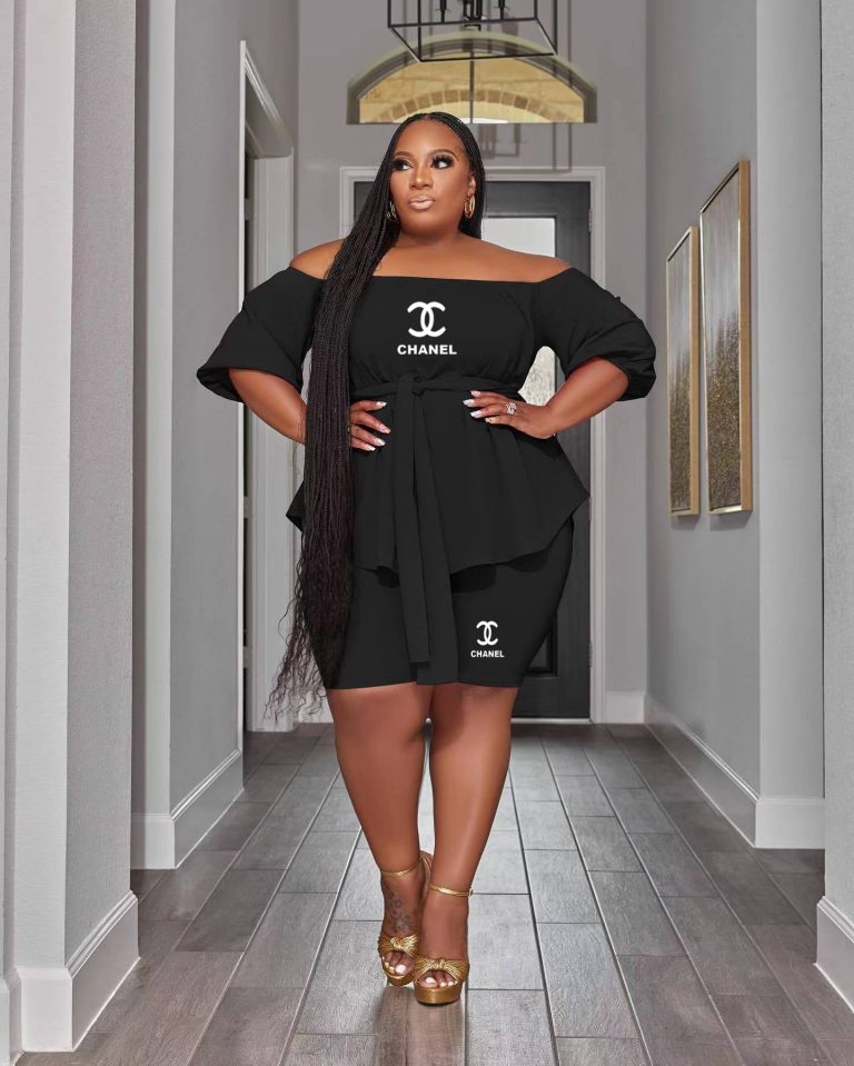 C-Printed Off-shoulder Strappy Two-piece Suit(Plus size)（QQ678）C-Printed Off-shoulder Strappy Two-piece Suit(Plus size)（QQ678）