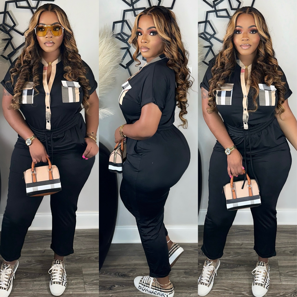 B-Lapel Plaid Jumpsuit（Q6215）B-Lapel Plaid Jumpsuit（Q6215）