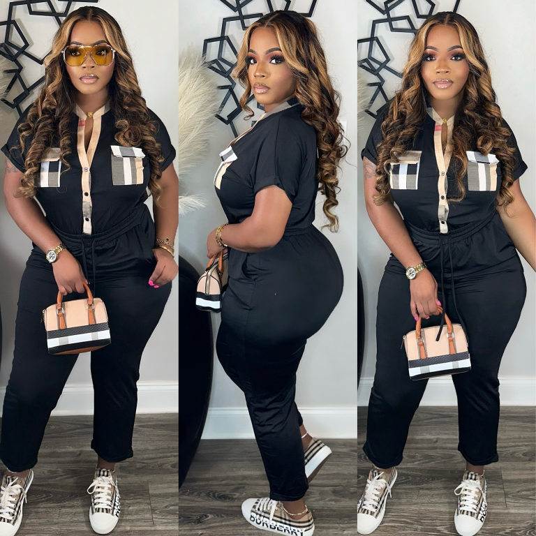 B-Lapel Plaid Jumpsuit（Q6215）B-Lapel Plaid Jumpsuit（Q6215）