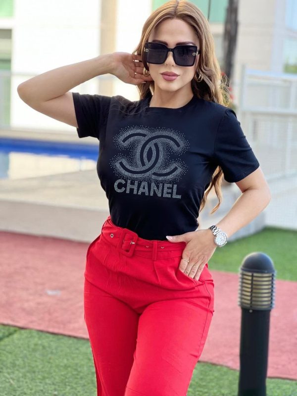 C-Rhinestone Lettering T-shirt(DX3520)C-Rhinestone Lettering T-shirt(DX3520)