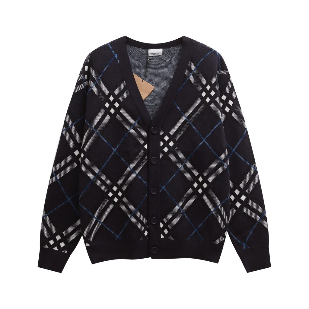 Men's Check V-neck Knit Cardigan(M508)Men's Check V-neck Knit Cardigan(M508)