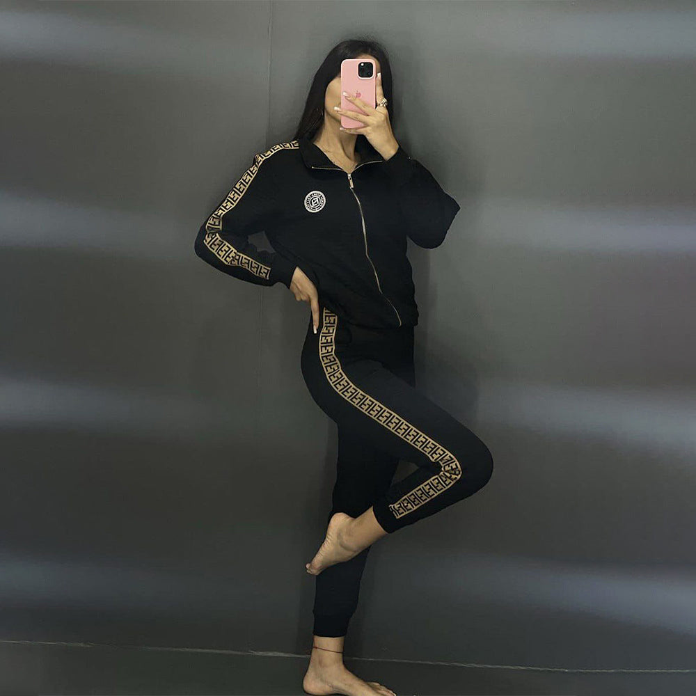 F-Embossed Embroidery Zip-up Jacket Suit(Y71551)F-Embossed Embroidery Zip-up Jacket Suit(Y71551)