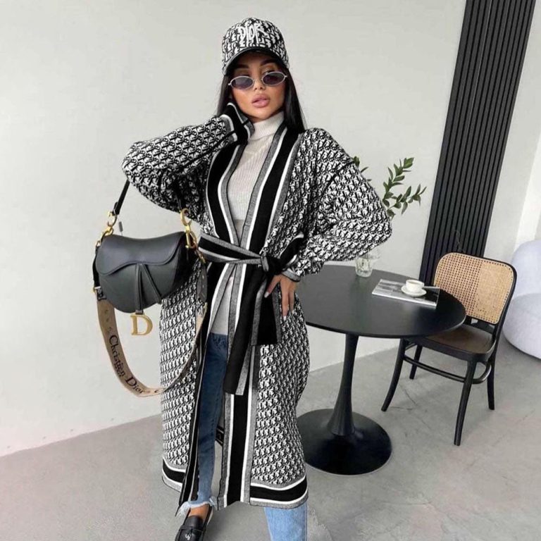 D-Printed Long-sleeved cardigan (with belt)(Y71373)D-Printed Long-sleeved cardigan (with belt)(Y71373)