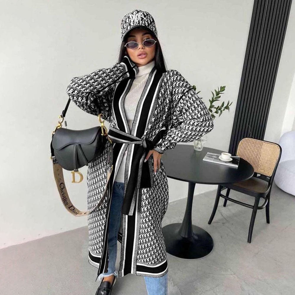 D-Printed Long-sleeved cardigan (with belt)(Y71373)D-Printed Long-sleeved cardigan (with belt)(Y71373)