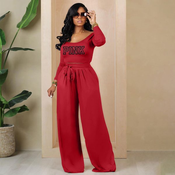 P-Printed Lace-Up Wide-Leg Pants Two-Piece Set(MY312)