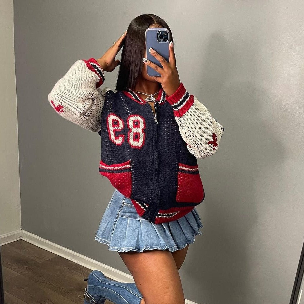 Knitted Baseball Jacket(JJ6125)Knitted Baseball Jacket(JJ6125)