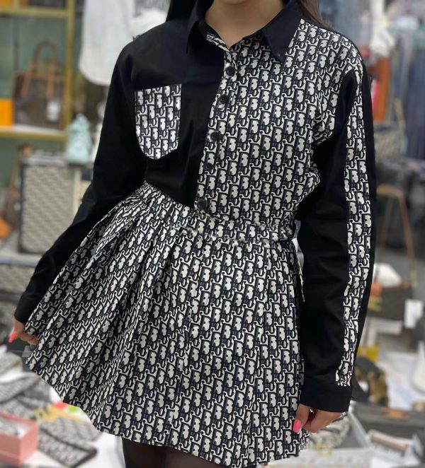D-Pocket Shirt Top + Short Pleated Skirt(YY9528)