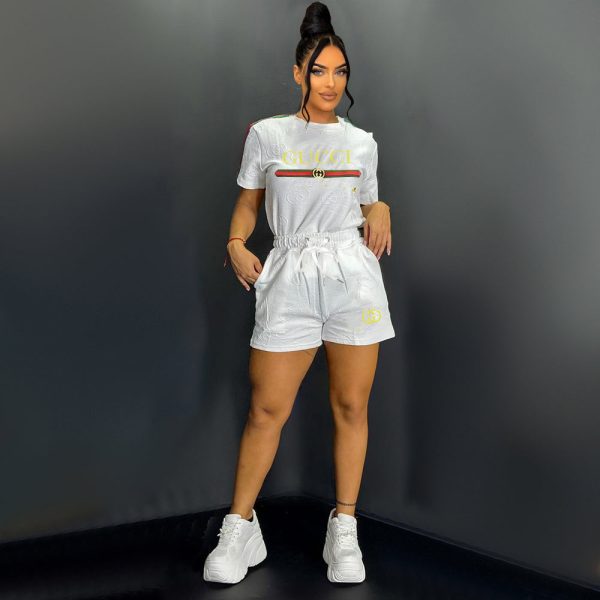 G-Embroidered Short-sleeved Shorts Two-piece Set(DD0148)