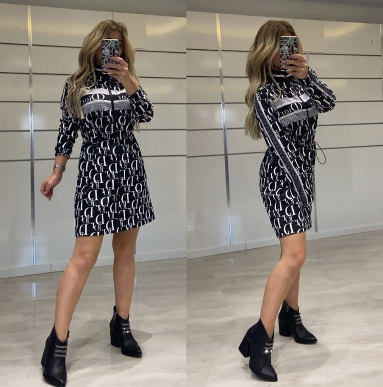 D-Printed Zipper Waist Dress(Y71371)D-Printed Zipper Waist Dress(Y71371)