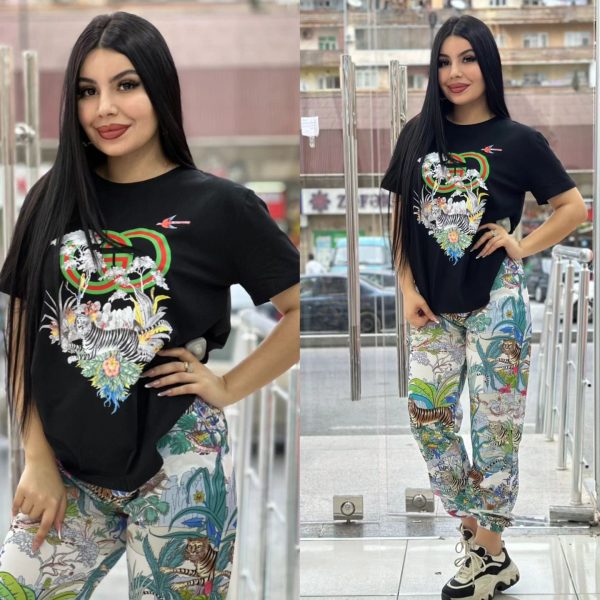 G-Printed Short Sleeves + Cropped Trousers（J5007）